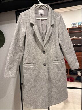 Old Navy Light Gray Single-Breasted Wool-Blend Trench Coat
